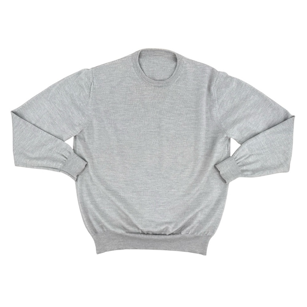Fay Wool Crew Neck Sweater Heather Gray Large Luxury Basic Layer Old Money Italy